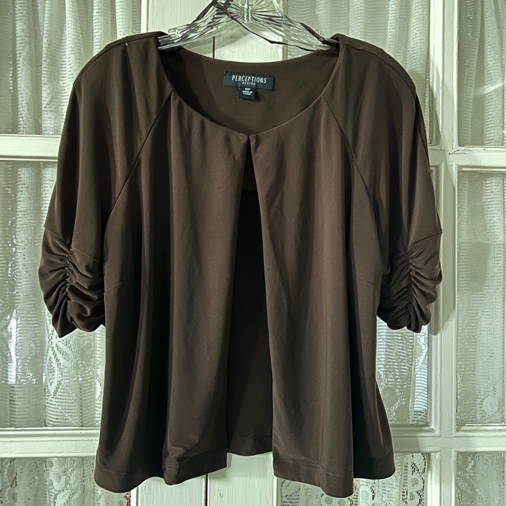 😉Bundle Days😉Women’s Perceptions New York 10P Brown Blouse Top Ruched Sleeves